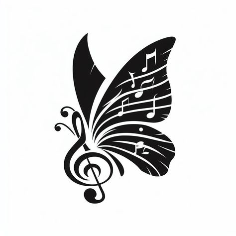 Music Butterfly Tattoo, Music Butterfly, Music Silhouette, Teacup Tattoo, Leg Sleeve Tattoos, Leg Tattoo Ideas, Butterfly Image, Butterfly Music, Music Notes Art