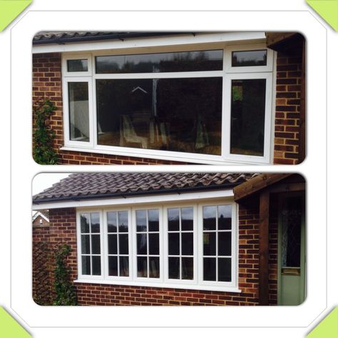 Top - before Bottom - after Replaced with a large timber window featuring astragal bars Picture Window Replacement Ideas, Large Front Window, Window Replacement Before And After, House Window Design, Timber Windows, Wide Windows, Window Replacement, Small Windows, Picture Windows