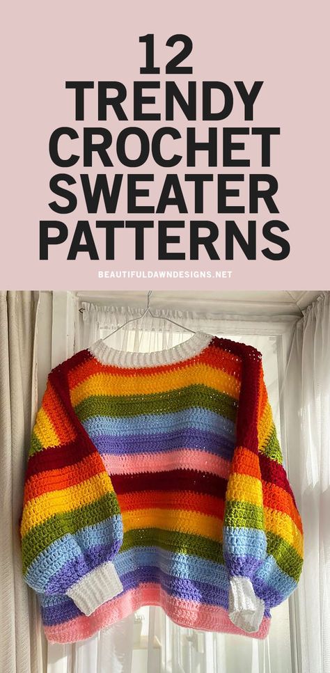 Homemade Crochet Sweater, Crochet Big Sweater Pattern Free, Crochet Graphic Sweater Pattern, Easy Crochet Pullover Sweater, Crochet Jumper Oversized, Crochet Rainbow Sweater Pattern, Cold Weather Crochet Patterns, Multicolour Crochet Sweater, Crochet Scrap Sweater Pattern Free