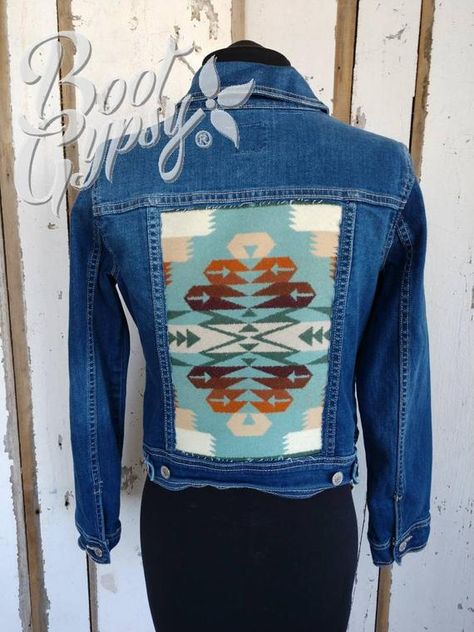 Pendleton Wool Blanket, Boho Plaid, Old Navy Jean Jacket, Diy Denim Jacket, Blanket Fabric, Wool Design, Demin Jacket, Pendleton Jacket, Boho Denim