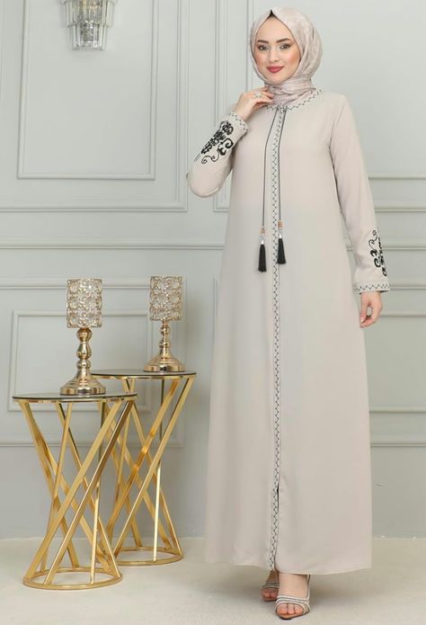 Buy Turkish Abaya, Abaya Pattern, Embroidered Sleeves, Classy Dress Outfits, Turkish Fashion, Dubai Fashion, Abayas Fashion, Classy Dress, On The Side