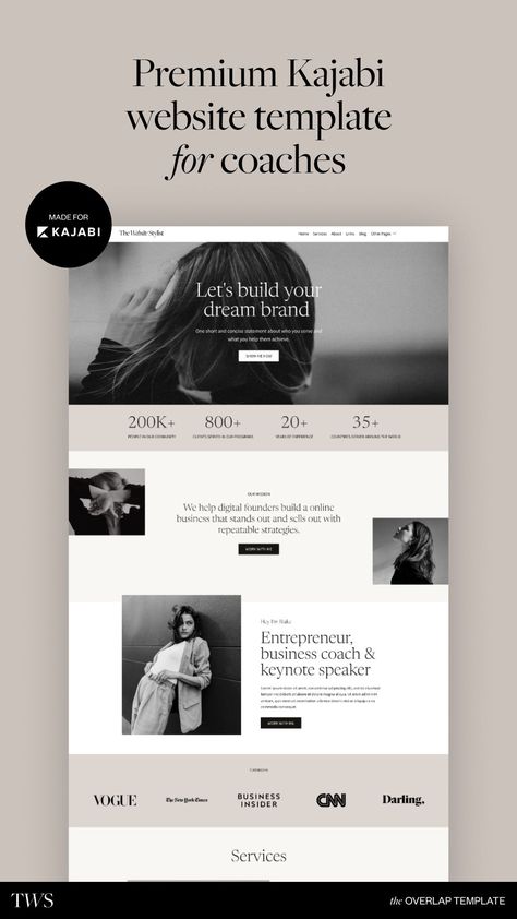 The world’s first completely customisable kajabi website templates for coaches and course creators. No design skills required, just add in your colors, copy, fonts and images. Launch your coaching website using our templates from Kajabi website themes.This 10+ page Kajabi template has everything you need to sell out your services to make more money online | Kajabi Website Theme, Kajabi Website Template, Kajabi Templates, Kajabi Web Designer, Website Designer Kajabi, Kajabi Designer Kajabi Website, Elegant Website Design, Website Layout Inspiration, Designer Website, Showit Template, Atomic Habits, Coach Website, Webpage Design, Brand Fonts