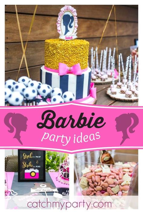 Don't miss this stylish Barbie Glamping birthday party! The birthday cake is stunning! See more party ideas and share yours at CatchMyParty.com #catchmyparty #partyideas #barbiebirthdayparty #glampingbirthdayparty #barbieglampingbirthdayparty #girlbirthdayparty Barbie Camping Birthday Party, Barbie Party Games Activities, Barbie Party Ideas, Barbie Bday, Glamping Birthday Party, Glamping Birthday, Party Cake Table, Birthday Barbie, Girl Parties