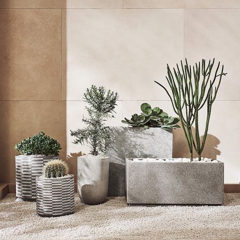 Stone Grey Planter Set | CB2 Modern Outdoor Planters, Outside Planters, Modern Planters Outdoor, Gray Planter, Rectangle Planters, Modern Outdoor Patio, Railing Planters, Patio Planters, Indoor Outdoor Planter