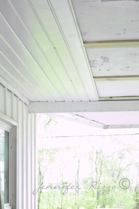 Covered Porch Ceiling Ideas Farmhouse, Black Porch Ceiling, Beadboard Porch Ceiling, Big Bluestem, Patio Ceiling Ideas, Lanai Ideas, Oak House, Porch Ceiling, Building A Porch