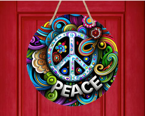 Peace Round Door Hanger Sublimation Design Hippie Peace 12 - Etsy Circle Door, Rainbow Peace, Round Door Hanger, Hippie Peace, Round Door, Wind Spinners, Printable Vinyl, Door Sign, Cmyk Color