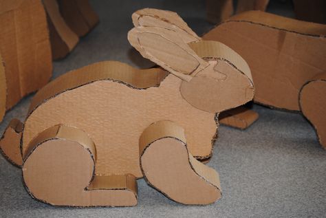 James Grashow inspired cardboard animals... recycle up project Cardboard Bunny, Animal Cardboard, Bunny Cardboard, Cardboard Rabbit, Cardboard Sculpture Animal, Easter Dinner Tablescape, Elephant Cardboard Sculpture, Elementary Cardboard Sculpture, Cardboard Decor