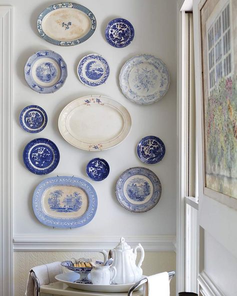 A South Carolina Vacation Farmhouse Becomes This Family’s Full-Time Home - Cottage Journal Ironstone Display, Plate Walls, Blue And White Plates, Bedroom Designs For Couples, Country Dining Rooms, Southern Lady, Blue White Decor, Plate Wall Decor, Classic Home Decor