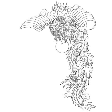 Chinese Bird Tattoo, Chinese Phoenix Tattoo, Phoenix Line Art, Chinese Bird, Lion Dragon, Chinese Lion, Sleeve Ideas, Bird Tattoo, Phoenix Tattoo