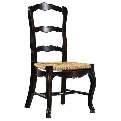 Furniture Classics French Country Solid Wood Ladder Back Side Chair & Reviews | Wayfair French Country Dining Chairs, Black Painted Furniture, Classic Dining Chair, French Country Dining, Wood Side Chair, Ladder Back Chairs, Wood Ladder, Black Dining Chairs, Solid Wood Dining Chairs