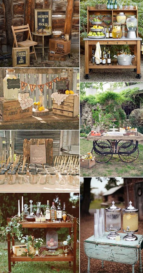 Drink Bar Ideas, Wedding Food Bars, Wedding Drink Bar, Rustic Wedding Foods, Drink Bar, Wedding Drink, Rustic Chic Wedding, Bar Ideas, Wedding Bar