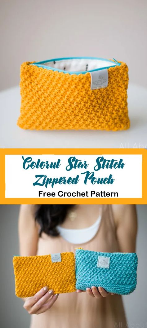 Star Stitch Zippered Pouch Crochet Pattern - Free - A More Crafty Life Pencil Pouch Pattern, Pouch Crochet Pattern, Crochet Zig Zag, Crochet Clutch Pattern, Pouch Crochet, Tote Crochet, Crochet Clutch Bags, Clutch Pattern, Free Crochet Bag