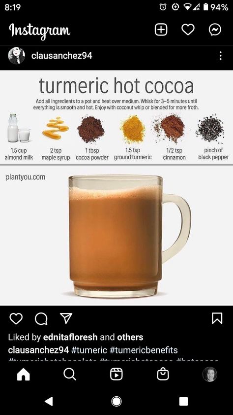 Tumeric Hot Cocoa, Turmeric Hot Cocoa, Turmeric Black Pepper, Coffee Ideas, Tasty Vegetarian Recipes, Ground Turmeric, Organic Health, Tea Recipes, Coffee Recipes