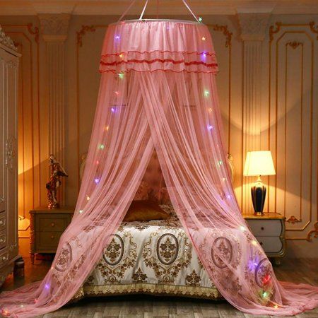 Canopy Bedroom Decor, Bed Canopy With Lights, Girls Canopy, Girls Bed Canopy, Mosquito Net Bed, Princess Canopy Bed, Bed Net, Girls Bed, Canopy Bed Curtains