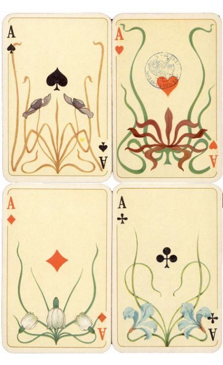 Art Nouveau Playing Cards, Cards Deck Design, Vintage Deck Of Cards, Illustrated Playing Cards, Diamond Illustration Design, Painted Deck Of Cards, 1920s Tattoo, 1920 Illustration, Card Deck Art