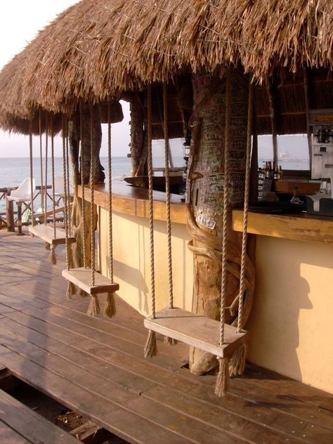 Swing Bar at the Margaritaville in Cozumel! Fun but be careful once you've had a few! Don't say I didn't warn you! Bar With Swings, Bar Swings, Outdoor Bar Ideas, Backyard Bar, Beach Cafe, Tiki Hut, Patio Swing, Resort Design, Surf House