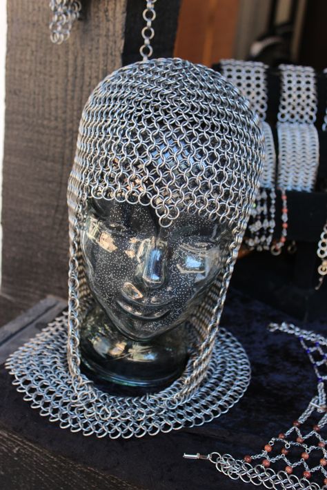 Chain Mail Head Piece, Chain Mail Fashion, Chainmail Balaclava, Women Chainmail, Chainmail Headpiece, Chainmail Headdress, Chainmail Outfit, Chainmail Fashion, Chainmail Diy