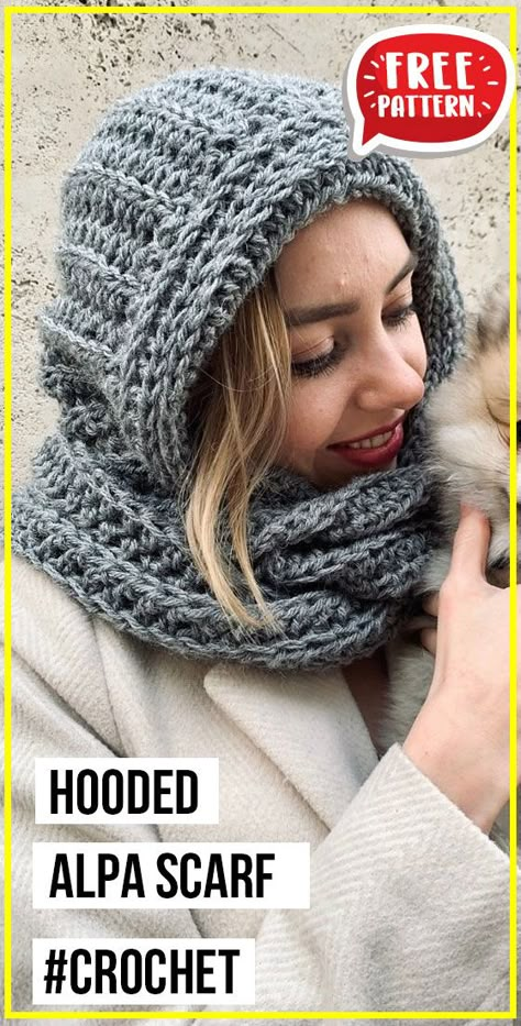 crochet Hooded Alpa Scarf free pattern - FREE Crochet Scarf Pattern for Beginners. Click to Get the Pattern #Scarf #crochetpattern #crochet via @shareapattern.com Crochet Hat/scarf Pattern, Crochet Hoodie Scarf Free Pattern, Hooded Scarf Free Crochet Pattern, Crochet Scarf Hat Free Pattern, Crochet Hooded Scarves Free Patterns, Scoodies Crochet Free, Beanie Scarf Crochet, Crochet Scarf One Skein, Free Crochet Patterns For Hooded Scarfs