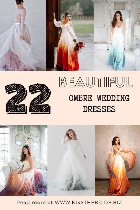 Ombre wedding dresses fit the Non traditional and quirky wedding dress category very well. This on trend look is perfect for the modern bride. Wedding Dress Not White Colour, Coloured Wedding Dress Alternative, Non Traditional Wedding Dress Colors, Unconventional Wedding Dress Color, Ombré Wedding Dress, Ombre Wedding Dresses, Dipped Wedding Dress, Wedding Dress Ombre, Pink Ombre Wedding Dress