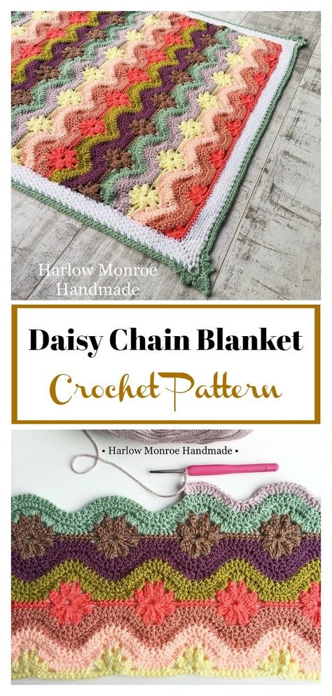 Daisy Chain Blanket Crochet Pattern Chevron Crochet Blanket Pattern, Chain Crochet, Crochet Blanket Chevron, Crocheted Blanket, Crochet For Beginners Blanket, Crochet Blanket Afghan, Blanket Crochet Pattern, Manta Crochet, Afghan Patterns