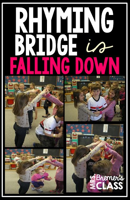 Rhyming Bridge is Falling Down: an active learning activity to practice rhyming skills in Kindergarten Small Group Rhyming Activities Preschool, Rhyming Activities Eyfs, Rhyming Activities Kindergarten, Rhyming Activities Preschool, Preschool Rhyming, Rhyming Kindergarten, Rhyming Words Activities, Phase 1 Phonics, Rhyming Games