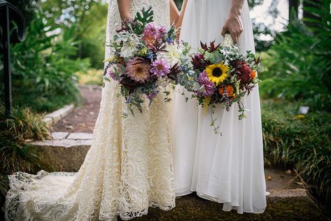 Farm to table was the theme of this wedding with wildflower bouquets and herb and vegetable centerpieces to decorate the North Carolina lesbian wedding. Lesbian Wedding Bouquets, Vegetable Centerpieces, Wildflower Bouquets, Tulip Wedding, Farm To Table, Wildflower Bouquet, Lesbian Wedding, Carolina Wedding, North Carolina Wedding