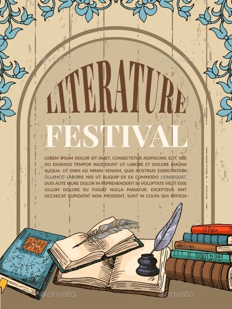 Vintage Literary Posters, Literature Poster Design, Literature Graphic Design, Literature Festival Poster, Book Fair Poster Design, Vintage Poster Template, Book Fair Poster, Book Club Poster, Writer Poster