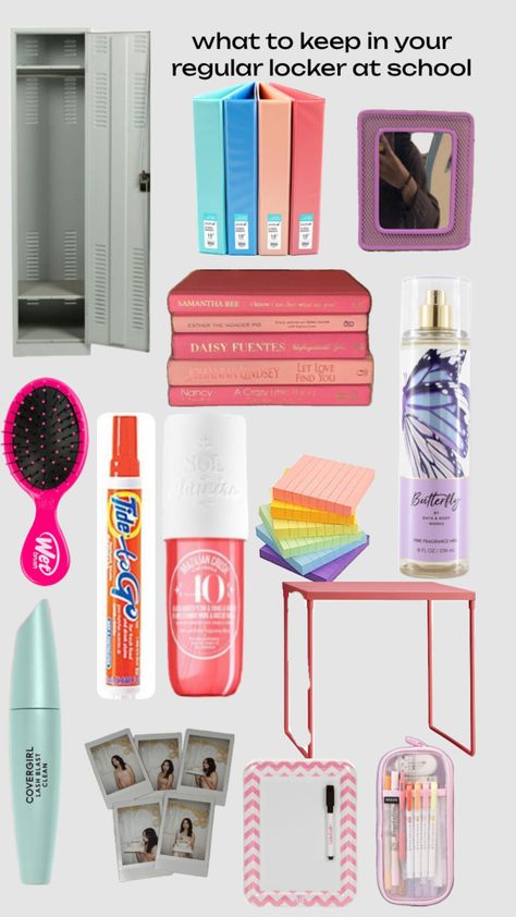 what to keep in your regular locker at school What To Keep In Your School Locker, Locker Color Ideas, Locker Supplies List, What To Keep In Ur Locker, Preppy Locker Inspo School, Things To Keep In Locker, Locker Must Haves School, What To Keep In Locker, What To Have In Your Locker For School