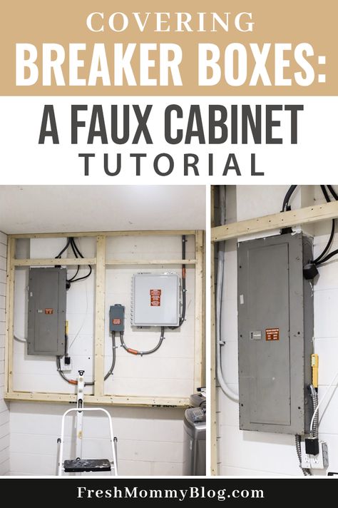 Seriously, where did those ugly electrical panels go? If you’re looking to hide some unsightly utilities in the laundry room and want a DIY for covering breaker boxes, then keep reading. Hiding Utilities In Basement, Hide Utilities In Basement, Hiding Tankless Water Heater In Laundry Room, Paint Electrical Panel, Hide Basement Utilities, Hiding A Breaker Panel, Hide Circuit Breaker Boxes, Hide Tankless Water Heater Inside, How To Disguise Electrical Boxes
