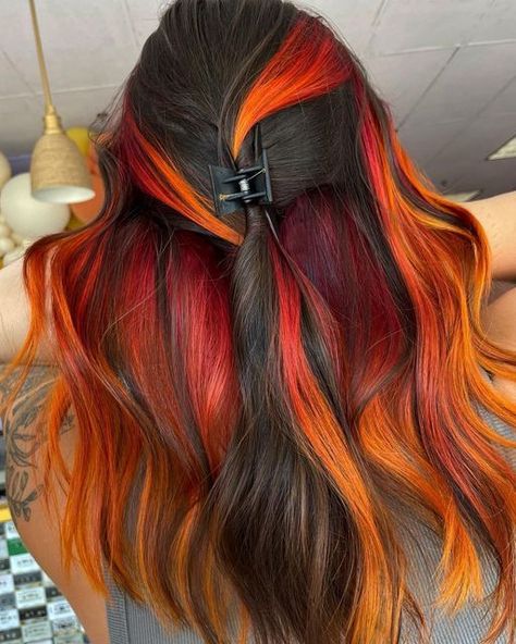 Spooky Hair Color, Orange And Black Hair, Orange Ombre Hair, Burnt Orange Hair, Flame Hair, Red Orange Hair, Sunset Hair, Pulp Riot Hair Color, Fire Hair