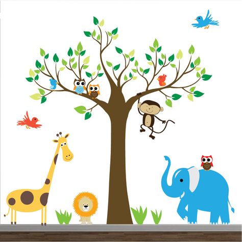 Jungle Decal Set: wall decals , tree decal, children wall decals,vinyl wall decal. $155.00, via Etsy. Baby Room Wall Decals, Safari Animal Wall Decals, Safari Wall Decor, Baby Nursery Decals, Jungle Wall Stickers, Baby Nursery Wall Decals, Jungle Wall Decals, Baby Wall Decals, Elephant Decal