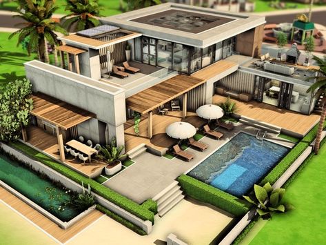 The Sims Resource - Modern Family House Sims Modern Family Home, Modern Sims 4 House, Sims 4 Penthouse, Penthouse Building, Beautiful House Images, Penthouse Ideas, Sims 4 Modern House, Modern Pool House, Modern Family Home