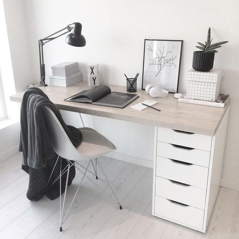 Desk Ikea, Reka Bentuk Bilik Tidur, Bureau Decor, Minimalist Dekor, Hiasan Bilik Tidur, White Desk, Bedroom Desk, Workspace Inspiration, Study Desk