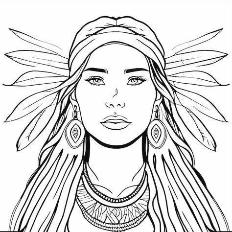 Native american tribal chief indigenous ... | Premium Vector #Freepik #vector #headdress #woman-illustration #girl-illustration #female-illustration Indigenous People Drawing, Native American Drawing Pencil Sketches, Indigenous Drawing, School Age Crafts, Native American Drawing, Sticker Icon, Female Illustration, Native American Moccasins, Native American Warrior