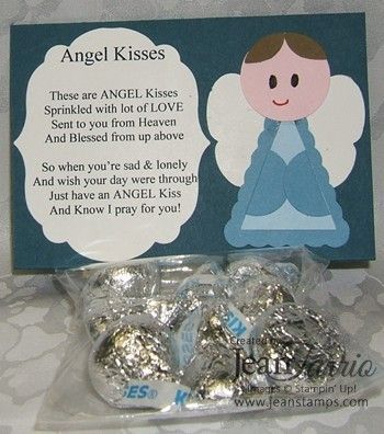 Angel Kisses Poem Treat Holder Stampin' Up! http://jeanstamps.com/ Advent Angel Ideas, Angel Gifts Ideas, Angel Template, Hersey Kisses, Hershey's Kisses, Angel Kisses, Butterfly Template, Treat Holders, Christmas Poems