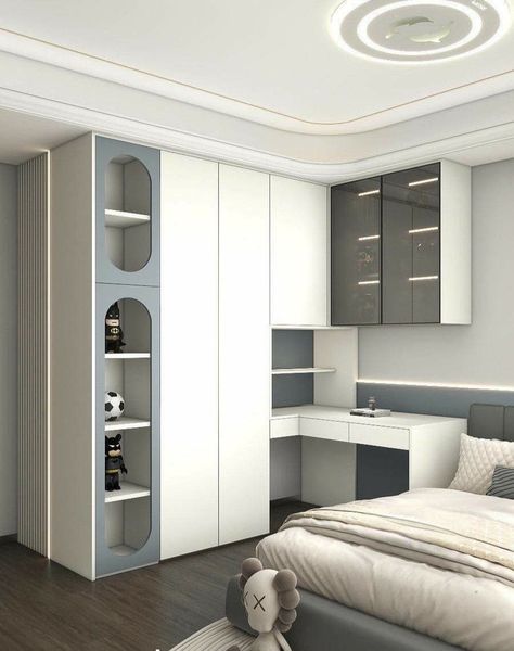 Wardrobe With Loft Design Bedroom, Functional Bedroom Ideas, Bedroom Closet Ideas, Window Seat Ideas, Teenager Bedroom Design, Modern Bedroom Wardrobe, Functional Bedroom, Bedroom Wardrobe Design, Study Table Designs