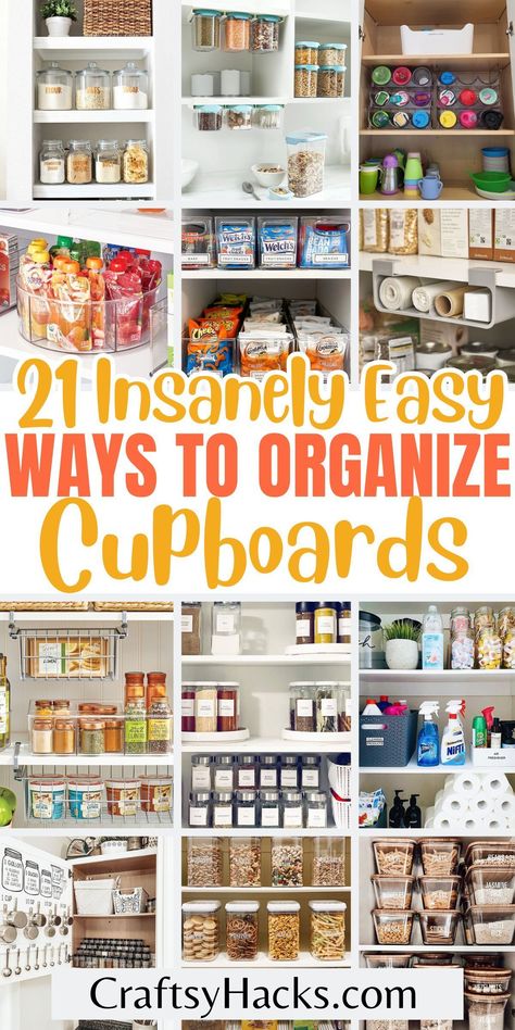 Unlock the secrets of kitchen cupboard organizing with our brilliant collection of storage hacks and shelving ideas. Transform cluttered shelves into models of efficiency with these storage solutions for all your cupboards. Kitchen Cupboard Organization Layout, Small Cupboard Ideas, How To Organise Kitchen Cupboards, Food Cupboard Organization, Cupboard Organization Kitchen, Declutter 2023, Organise Kitchen Cupboards, Deep Cupboard Organization, Organize Cupboards