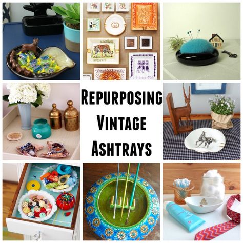 Repurposing Vintage Ashtrays Vintage Ashtray Repurpose, Repurpose Ashtrays, Ashtray Repurpose, Ashtrays Ideas, Upcycle Antiques, Diy Ashtray, Goodwill Diy, Ikea Shelving Unit, Vintage Ashtrays