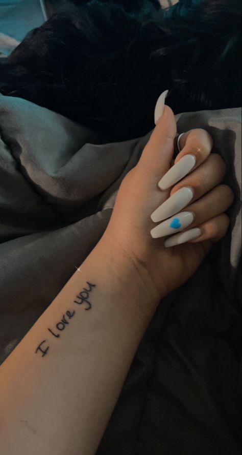 I Love You Forearm Tattoo, Hand Written I Love You Tattoos, Tattoo Quote Forearm, I Love You Mom Tattoo Handwriting, I Love You Arm Tattoo, Loved Ones Writing Tattoo, Mom Writing Tattoo, Moms Writing Tattoo, I Love You Wrist Tattoo