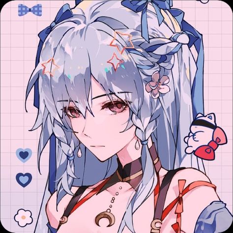 Art by @/yeurei on twt Jingliu Icon, High Clouds, Matching Profile Pictures, Anime Sketch, Anime Demon, Blue Hair, Anime Images, Aesthetic Anime, Anime Icons