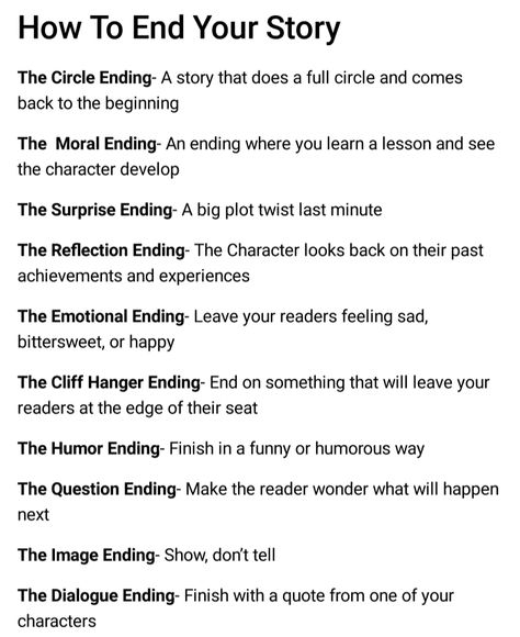 How to end your story #writing #writersblock #theend #reading Writing Inspiration Tips, Writing Plot, Story Writing Prompts, Writing Prompts For Writers, Writing Dialogue Prompts, Creative Writing Tips, Writing Motivation, Writing Inspiration Prompts, Writing Characters