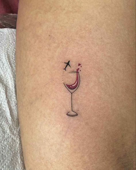 Different Small Tattoos, Wine Bff Tattoo, Mimosa Tattoo Drink, Sangria Tattoo, Wine Tattoo Ideas, Spain Tattoos Ideas, Tattoo Ideas Travel, Watercolor Bike, Tattoos For Women Unique