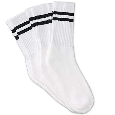 12 Pairs White Unisex Crew Socks with Two Black Stripes Classic Retro Old School at Amazon Men’s Clothing store 1980s Nostalgia, Striped Tube Socks, Socks Gym, White Socks, Retro Stripes, Striped Socks, Calf Socks, Socks And Sandals, White Sock