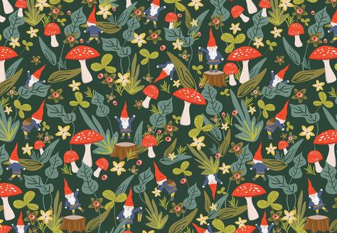 Woodland Gnomes Seamless Pattern #tiny#featuring#Allison#gnome Woodland Gnomes, Yard Gnomes, Gnome Wallpaper, Mushroom Wallpaper, Woodland Fabric, Zero Wallpaper, Fabric Patterns Design, Photo Tiles, Retro Video