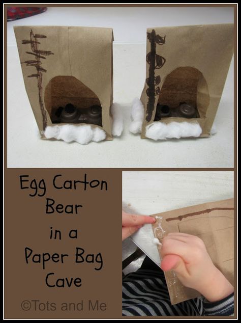 Tots and Me... Growing Up Together: Littles Learning Link Up: February 19, 2019: Egg Carton Bear in a Paper Bag Cave Diy Bear Cave Preschool, Hibernating Bear Craft Preschool, Bear Cave Craft, Hibernation Crafts For Toddlers, Hibernation Preschool Theme, Hibernation Preschool Crafts, Bear Hibernation, Hibernating Bear Craft, Hibernation Crafts