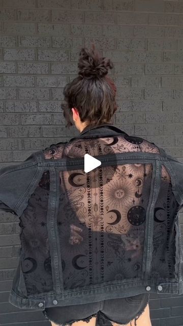 Custom WearHouse on Instagram: "Mesh X Denim Jacket 🪄🌜 by @dragondenim  . What do you think of this rework? Would you wear this denim jacket?  . . . #reworkedclothing #reworked #reworkedvintage #diyfashion #witchaesthetic #esoteric #blackdenim #witchyvibes #denimfashion #denimstyle #denim #denimjacket" Diy Jacket Refashion, Reworked Denim Jacket, Reworked Clothing, W.i.t.c.h Aesthetic, Diy Jacket, Altered Couture, Reworked Vintage, August 8, Witchy Vibes