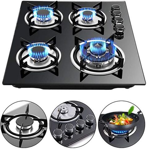 Amazon.com: LFJD 23.3'' Built-in 4 Burners Gas Cooktop Stove Cook Top with LPG/NG Conversion Kit w/Tempered Glass Gas Hob Panel Easy to Clean: Appliances Gas Stoves In Kitchens, Cook Top Stove, Cast Iron Burner, Gas Stove Top, Gas Cooker, Gas Hob, Gas Cooktop, Gas Burners, Stainless Steel Cleaning