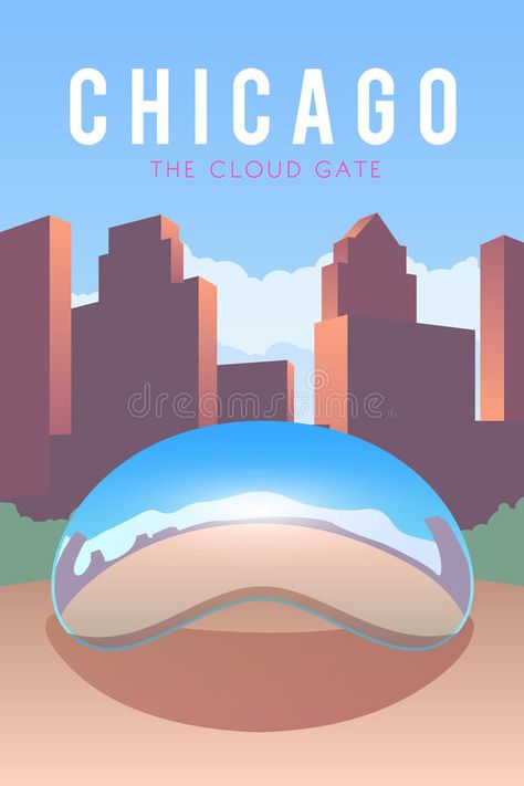 Chicago Illustration, Chicago Skyline Silhouette, Destination Poster, Chicago Bean, Chicago Landscape, Chicago Poster, Poster Design Layout, Vector Poster, Nursery Artwork