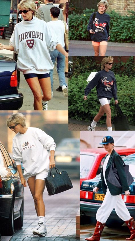 Princess Diana sporty looks 🤍 #princess #princessdiana #diana #style #outfit #aesthetic #fashion #90s #trend Princess Diana Outfit Inspiration, 90s Sporty Outfit, 90s Sporty Fashion, Sporty Aesthetic Outfit, Diana 90s, Style Outfit Aesthetic, Diana Style, Princess Diana Fashion, 90s Inspired Outfits