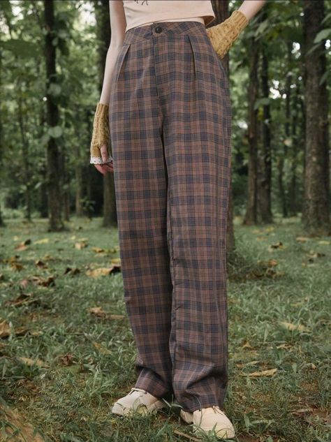 Light Academia Pants, Academia Pants, Print Pants, Light Academia, Women Pants, Plaid Print, Printed Pants, Pants For Women, Plaid